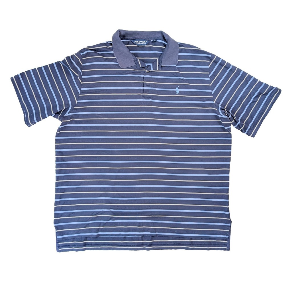Polo Ralph Lauren Golf Blue Striped 1/4 Button Short Sleeve Polo Men's Size XL